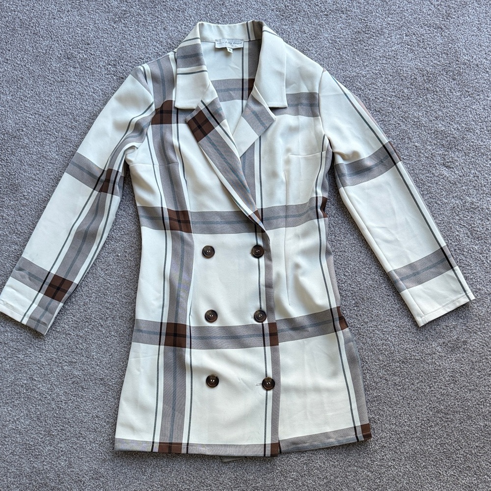 Never Fully Dressed Cream Check Blair Suit Jacket/Jacket Dress